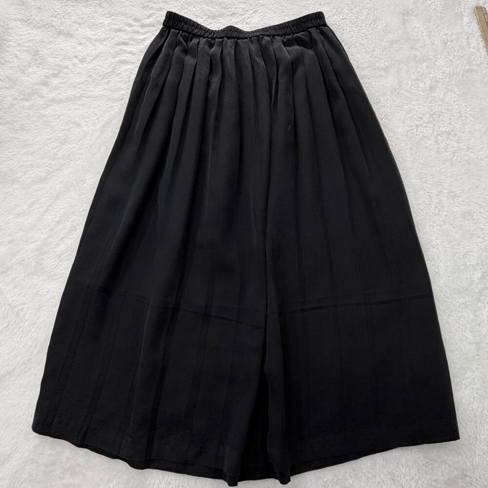 Black 100% Silk Elastic Waist Band Midi Skirt Size 10 Textured Pattern - Picture 3 of 11